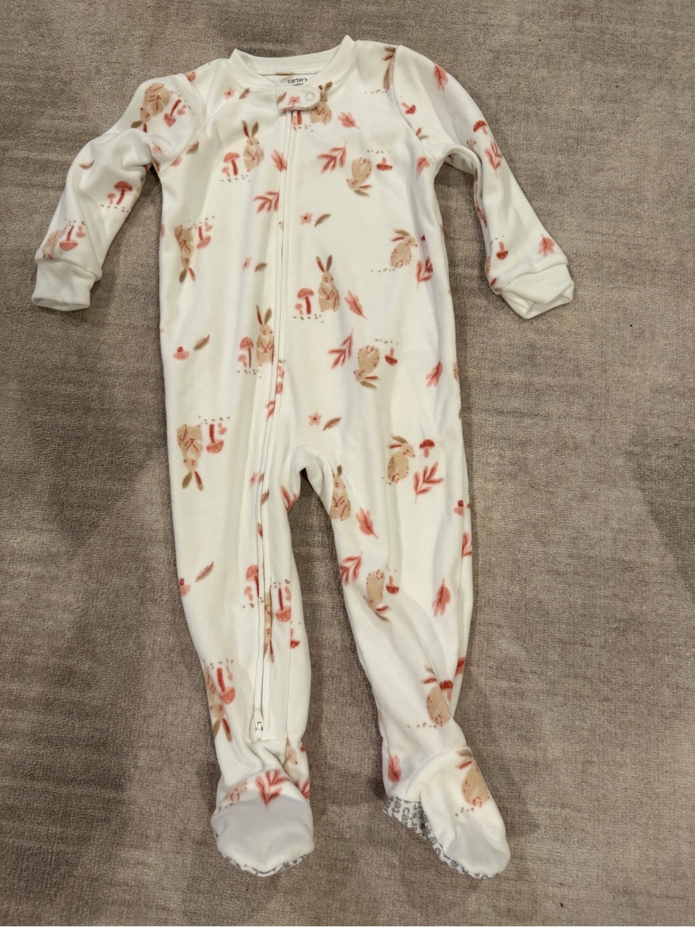 Carter's white Footed One-Piece with Pink & Tan Bunny Print